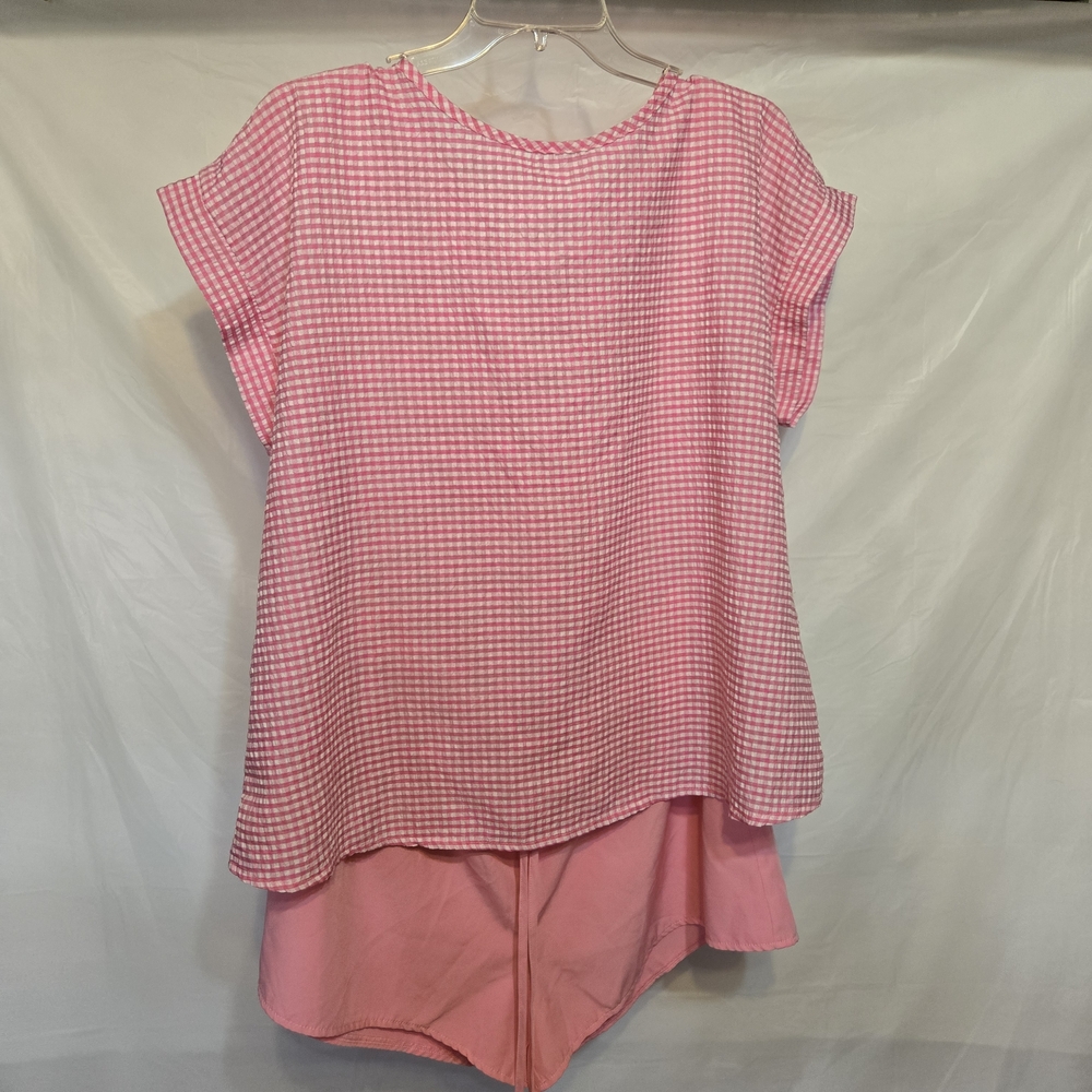 Shein Pink Gingham Short Sleeve Top and Shorts Set- 1X